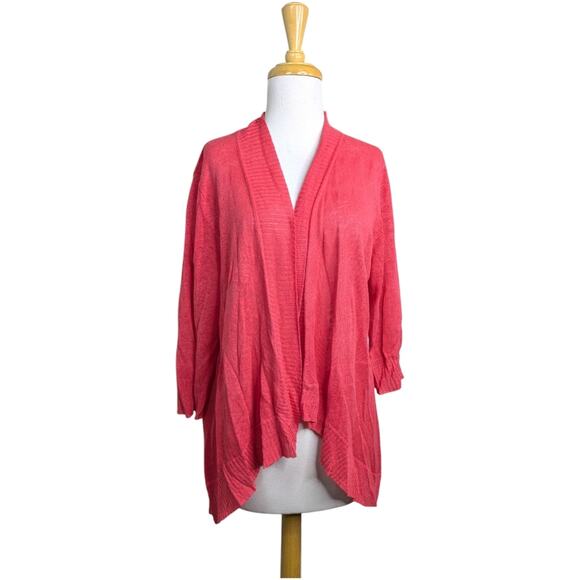 Eileen Fisher 100% Linen Cardigan Sweater Open Front Coral Pink Womens Large - Picture 1 of 11